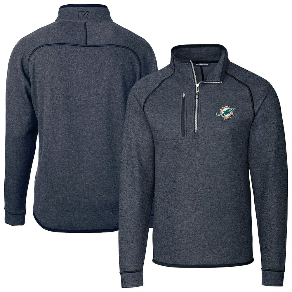 Miami Dolphins Cutter & Buck Big & Tall Mainsail Sweater-Knit Half-Zip Jacket | NFL Outlet