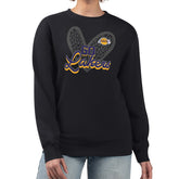 Black Los Angeles Lakers G-III 4Her by Carl Banks Women's Leopard Heart Fleece Pullover Sweatshirt | NBA