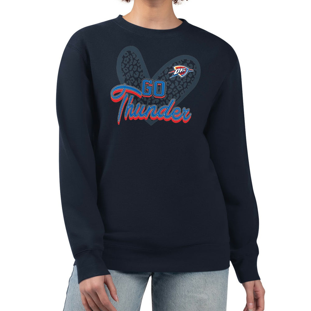 Navy Oklahoma City Thunder G-III 4Her by Carl Banks Women's Leopard Heart Fleece Pullover Sweatshirt | NBA