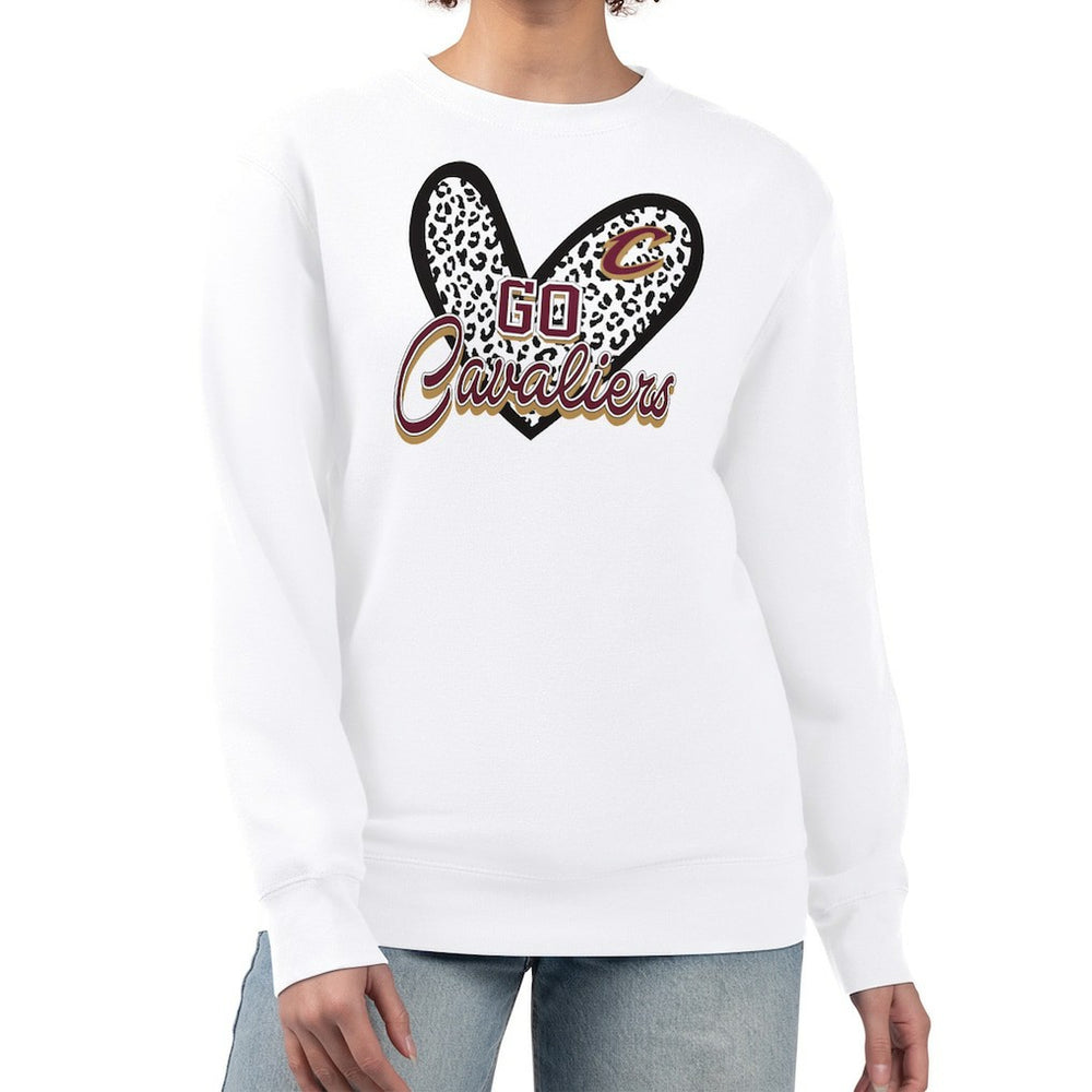 White Cleveland Cavaliers G-III 4Her by Carl Banks Women's Leopard Heart Fleece Pullover Sweatshirt sale | NBA