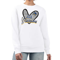 White Golden State Warriors G-III 4Her by Carl Banks Women's Leopard Heart Fleece Pullover Sweatshirt sale | NBA