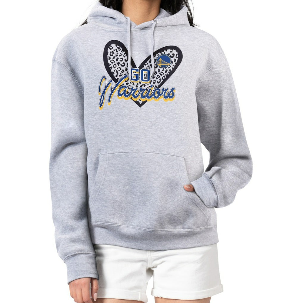Heather Gray Golden State Warriors G-III 4Her by Carl Banks Women's Leopard Heart Graphic Fleece Pullover Hoodie | NBA
