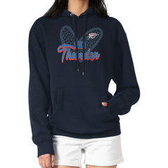 Navy Oklahoma City Thunder G-III 4Her by Carl Banks Women's Leopard Heart Graphic Fleece Pullover Hoodie | NBA