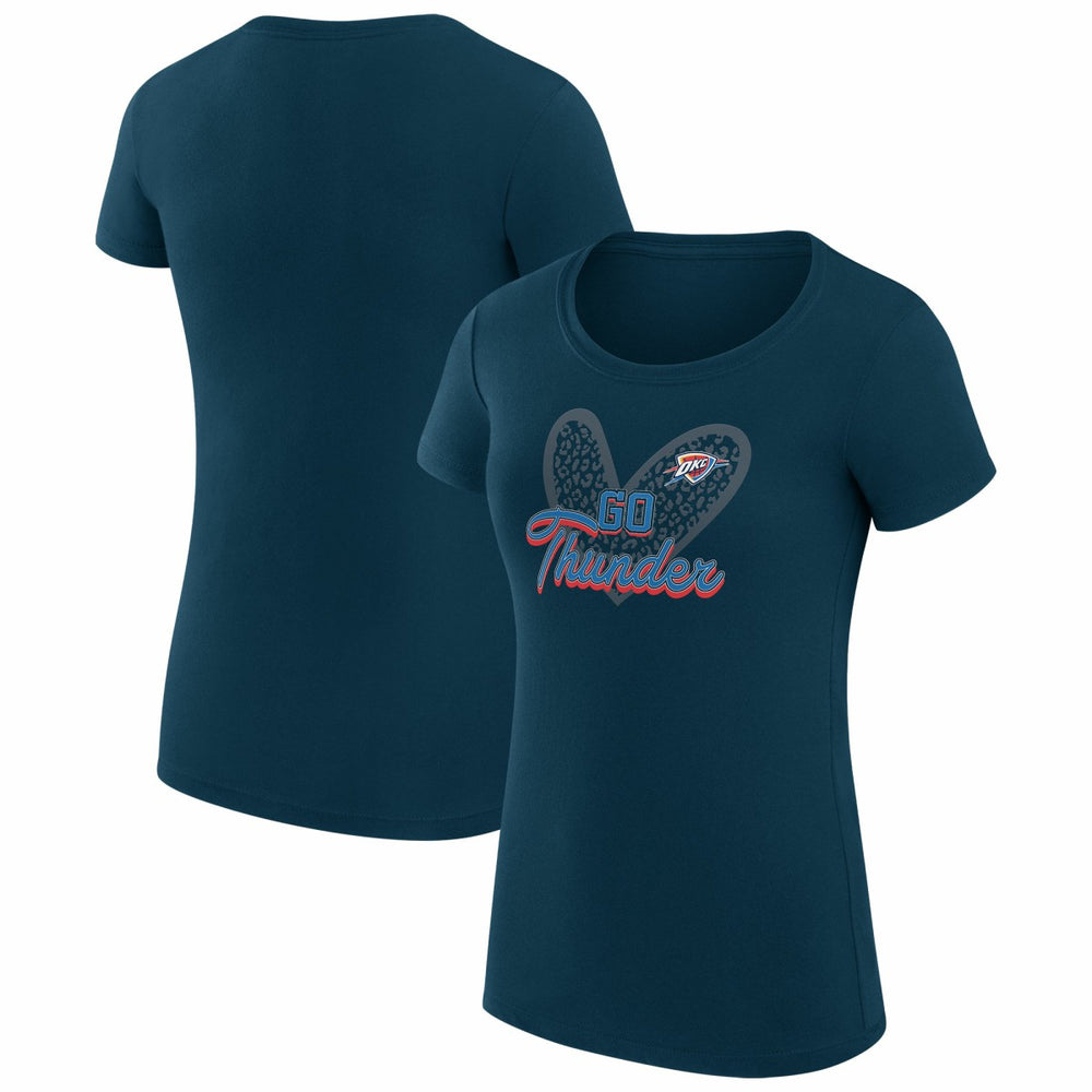 Navy Oklahoma City Thunder G-III 4Her by Carl Banks Women's Super-Slim Fit Lightweight Leopard Heart T-Shirt | NBA