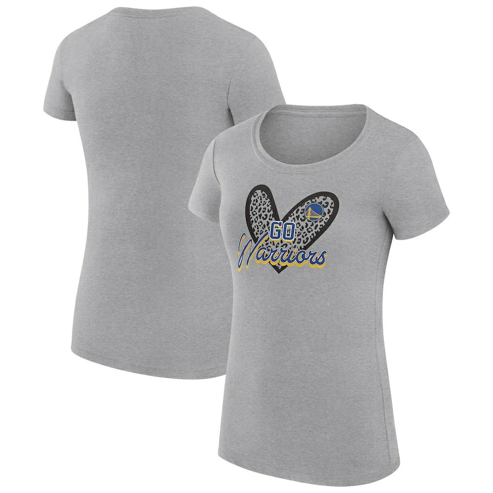 Heather Gray Golden State Warriors G-III 4Her by Carl Banks Women's Super-Slim Fit Lightweight Leopard Heart T-Shirt sale | NBA