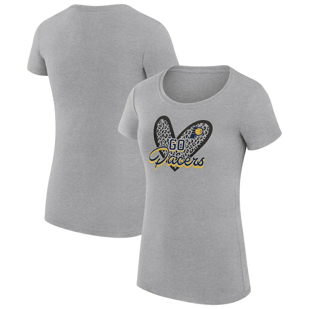 Heather Gray Indiana Pacers G-III 4Her by Carl Banks Women's Super-Slim Fit Lightweight Leopard Heart T-Shirt | NBA