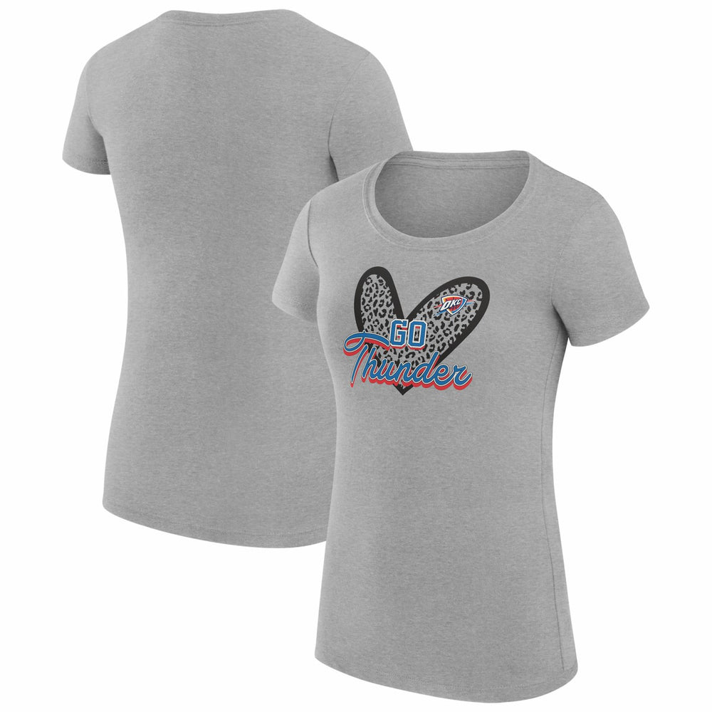 Heather Gray Oklahoma City Thunder G-III 4Her by Carl Banks Women's Super-Slim Fit Lightweight Leopard Heart T-Shirt | NBA