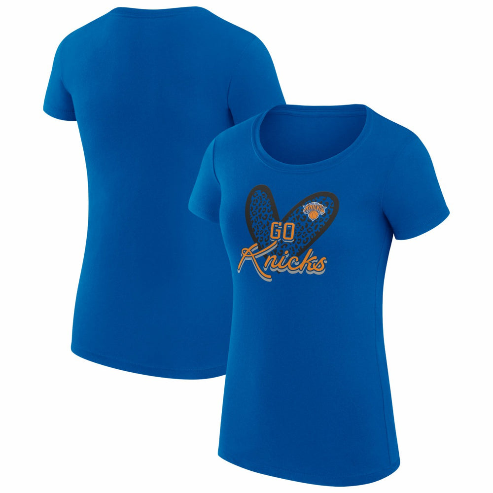 Blue New York Knicks G-III 4Her by Carl Banks Women's Super-Slim Fit Lightweight Leopard Heart T-Shirt | NBA