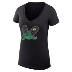 Black Boston Celtics G-III 4Her by Carl Banks Women's Super-Slim Fit Lightweight Leopard Heart V-Neck T-Shirt | NBA