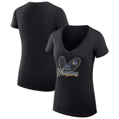 Black Golden State Warriors G-III 4Her by Carl Banks Women's Super-Slim Fit Lightweight Leopard Heart V-Neck T-Shirt sale | NBA