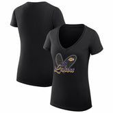 Black Los Angeles Lakers G-III 4Her by Carl Banks Women's Super-Slim Fit Lightweight Leopard Heart V-Neck T-Shirt | NBA