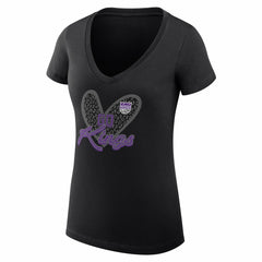 Black Sacramento Kings G-III 4Her by Carl Banks Women's Super-Slim Fit Lightweight Leopard Heart V-Neck T-Shirt | NBA