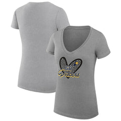 Heather Gray Indiana Pacers G-III 4Her by Carl Banks Women's Super-Slim Fit Lightweight Leopard Heart V-Neck T-Shirt | NBA