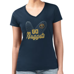 Navy Denver Nuggets G-III 4Her by Carl Banks Women's Super-Slim Fit Lightweight Leopard Heart V-Neck T-Shirt sale | NBA