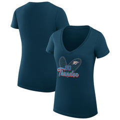 Navy Oklahoma City Thunder G-III 4Her by Carl Banks Women's Super-Slim Fit Lightweight Leopard Heart V-Neck T-Shirt | NBA