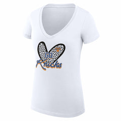 White New York Knicks G-III 4Her by Carl Banks Women's Super-Slim Fit Lightweight Leopard Heart V-Neck T-Shirt | NBA