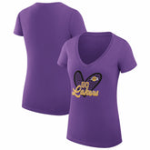 Purple Los Angeles Lakers G-III 4Her by Carl Banks Women's Super-Slim Fit Lightweight Leopard Heart V-Neck T-Shirt | NBA