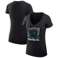 Carolina Panthers G-III 4Her by Carl Banks Women's Super-Slim Fit Lightweight Collage Team V-Neck T-Shirt | NFL Hot