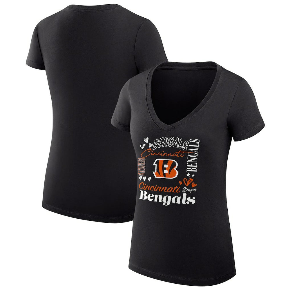 Cincinnati Bengals G-III 4Her by Carl Banks Women's Super-Slim Fit Lightweight Collage Team V-Neck T-Shirt | NFL Online