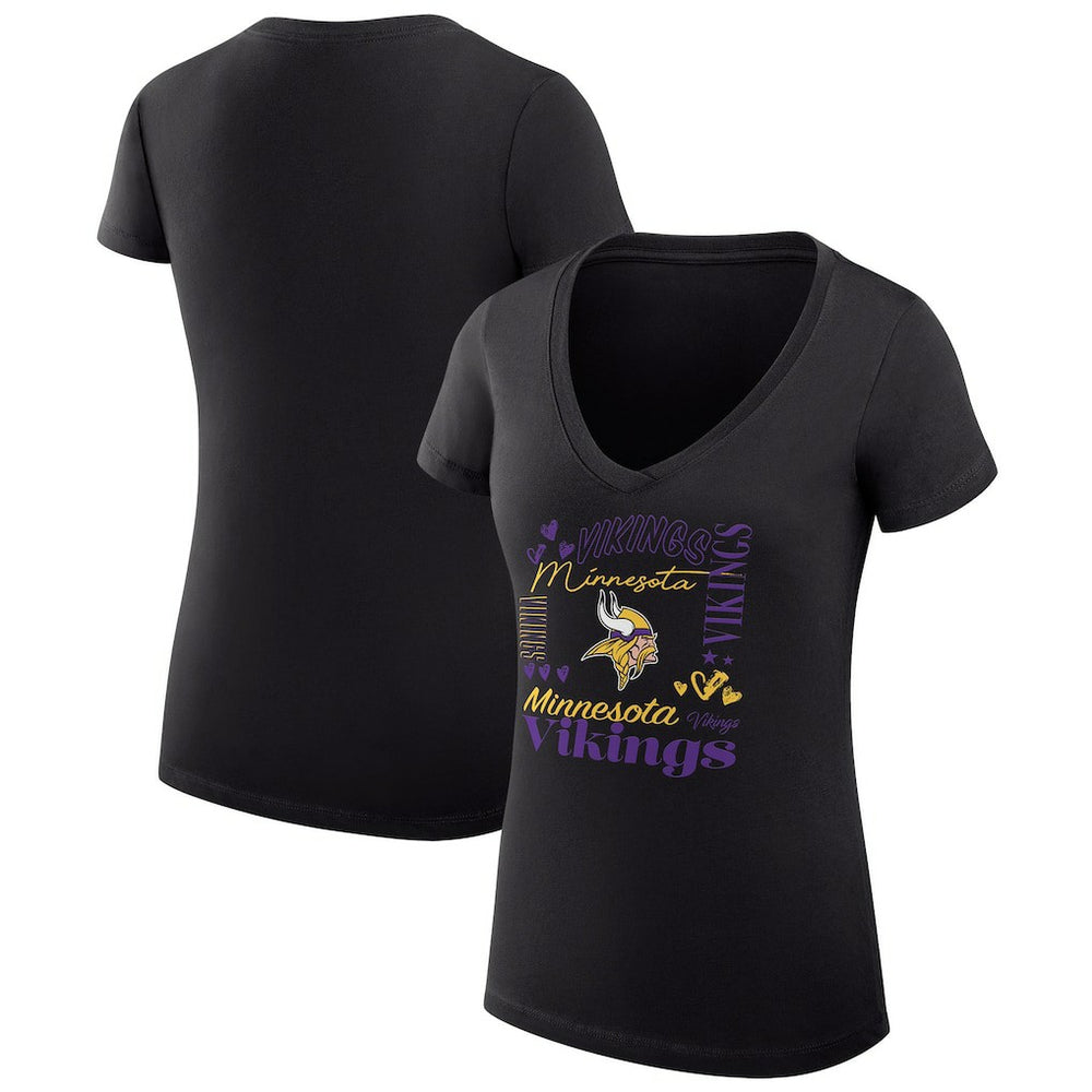 Minnesota Vikings G-III 4Her by Carl Banks Women's Super-Slim Fit Lightweight Collage Team V-Neck T-Shirt | NFL Outlet