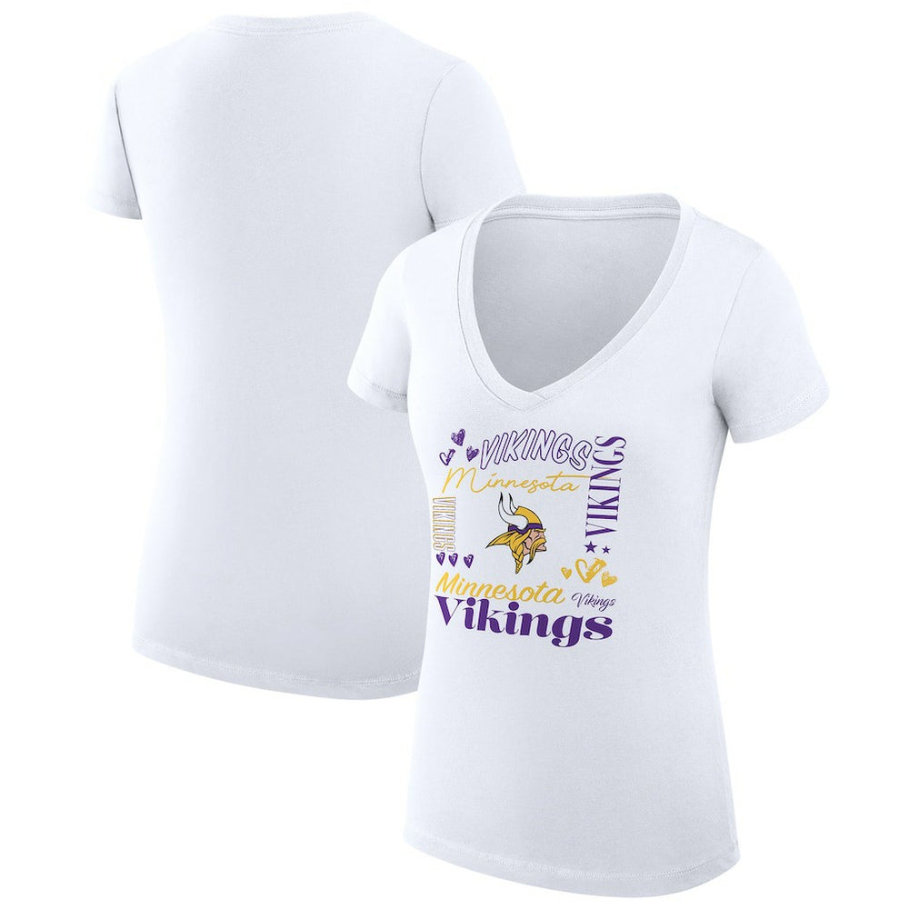 Minnesota Vikings G-III 4Her by Carl Banks Women's Super-Slim Fit Lightweight Collage Team V-Neck T-Shirt | NFL New