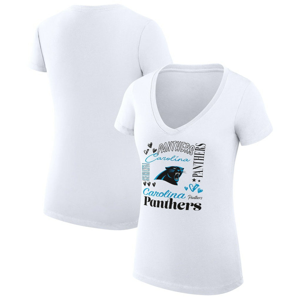 Carolina Panthers G-III 4Her by Carl Banks Women's Super-Slim Fit Lightweight Collage Team V-Neck T-Shirt | NFL Hot