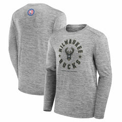 Heather Gray Milwaukee Bucks NBA Hoops for Troops Long Sleeve T-Shirt | NBA
