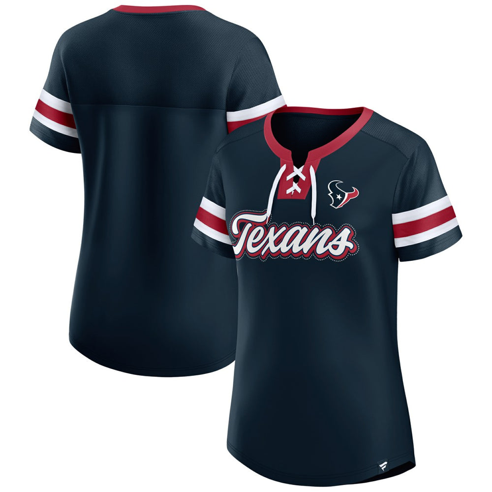 Houston Texans Women's Iconic Bling Athena Lace-Up V-Neck T-Shirt | NFL Hot