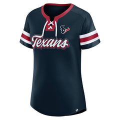 Houston Texans Women's Iconic Bling Athena Lace-Up V-Neck T-Shirt | NFL Hot