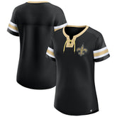 New Orleans Saints Women's Bling Athena Jersey Style Lace-up T-Shirt | NFL US