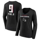 Atlanta Falcons Michael Penix Jr. Women's Name & Number Team Wordmark Long Sleeve V-Neck T-Shirt | NFL Sale