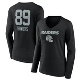 Las Vegas Raiders Brock Bowers Women's Name & Number Team Wordmark Long Sleeve V-Neck T-Shirt | NFL Sale