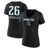 Philadelphia Eagles Saquon Barkley Women's Name & Number Team Wordmark V-Neck T-Shirt | NFL Outlet