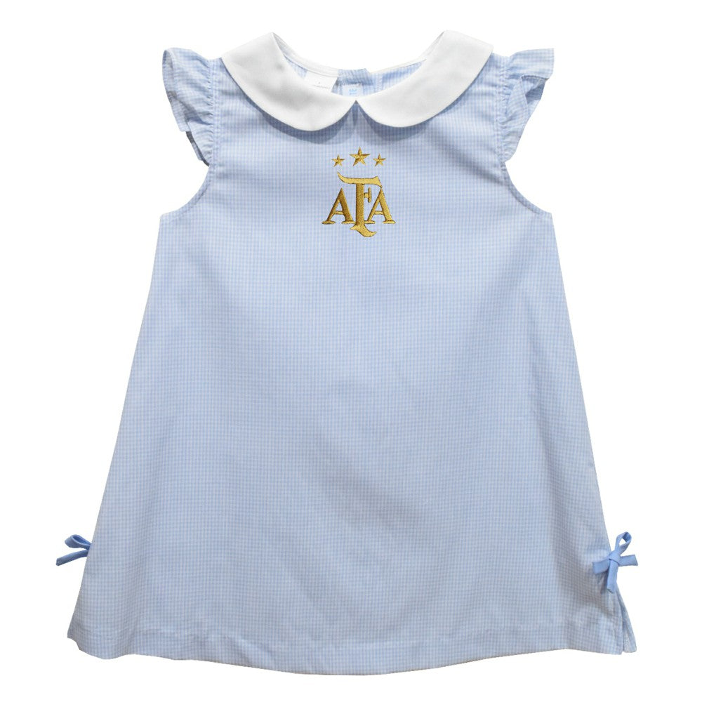 Argentina National Team Vive La Fete Girls Infant Mini Checkered A-Line Dress for sale - Light Blue