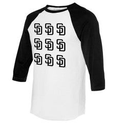 San Diego Padres Tiny Turnip Women's Logo Grid 3/4 Sleeve Raglan T-Shirt - MLB T-shirts