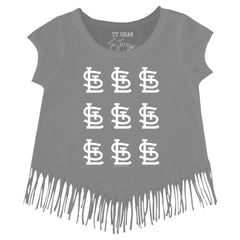 St. Louis Cardinals Tiny Turnip Girls Youth Logo Grid Fringe T-Shirt - MLB T-shirts