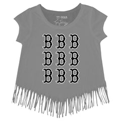 Boston Red Sox Tiny Turnip Girls Youth Logo Grid Fringe T-Shirt - MLB T-shirts