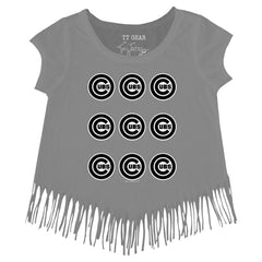 Chicago Cubs Tiny Turnip Girls Youth Logo Grid Fringe T-Shirt - MLB T-shirts