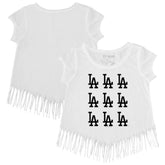 Los Angeles Dodgers Tiny Turnip Girls Youth Logo Grid Fringe T-Shirt - MLB T-shirts