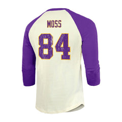 Minnesota Vikings Randy Moss Majestic Threads Retired Player Name & Number 3/4 Raglan Sleeve T-Shirt | NFL Discount
