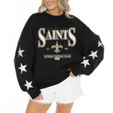 New Orleans Saints Gameday Couture Women's Rhinestone Star Sleeve Settle the Score Oversized Tri-Blend Pullover | NFL On sale
