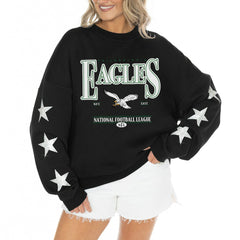 Philadelphia Eagles Gameday Couture Women's Rhinestone Star Sleeve Settle the Score Oversized Tri-Blend Pullover | NFL Hot