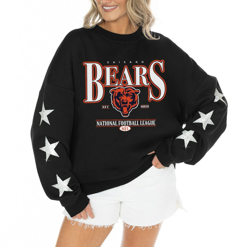 Chicago Bears Gameday Couture Women's Rhinestone Star Sleeve Settle the Score Oversized Tri-Blend Pullover | NFL On sale