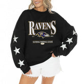 Baltimore Ravens Gameday Couture Women's Rhinestone Star Sleeve Settle the Score Oversized Tri-Blend Pullover | NFL New