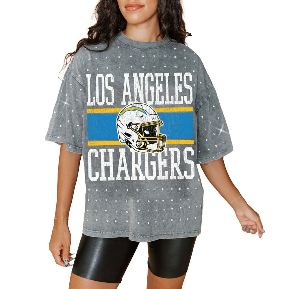 Los Angeles Chargers Gameday Couture Women's Oversized Mini Rhinestone Classic T-Shirt | NFL On sale