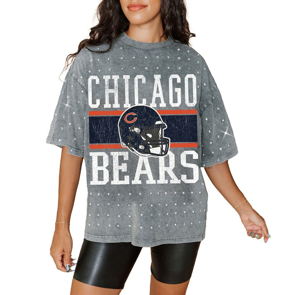 Chicago Bears Gameday Couture Women's Oversized Mini Rhinestone Classic T-Shirt | NFL New