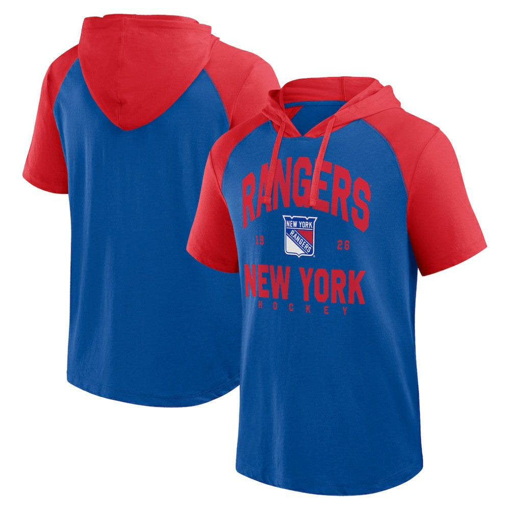 New York Rangers Logo Athletic Prime Raglan Short Sleeve Pullover Hoodie - NHL Hoodies