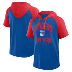 New York Rangers Logo Athletic Prime Raglan Short Sleeve Pullover Hoodie - NHL Hoodies