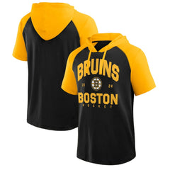Boston Bruins Logo Athletic Prime Raglan Short Sleeve Pullover Hoodie - NHL Hoodies