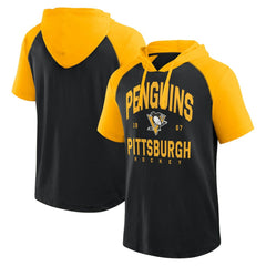 Pittsburgh Penguins Logo Athletic Prime Raglan Short Sleeve Pullover Hoodie - NHL Hoodies